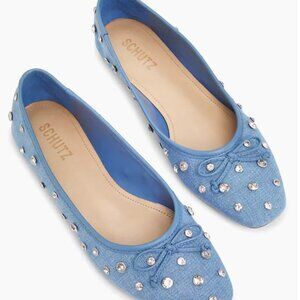 Schutz - Arissa Shine Embellished Denim Ballet Flats - Size 7.0 - NIB!